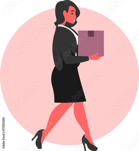 Dismissed Businesswoman – Job Loss, Unemployment, and Career Concept Vector Illustration