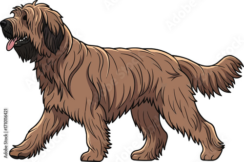 Briard dog walking side view vector illustration 