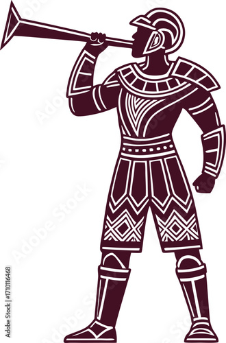 Illustration of an african male warrior blowing a horn, symbolizing communication and readiness for battle