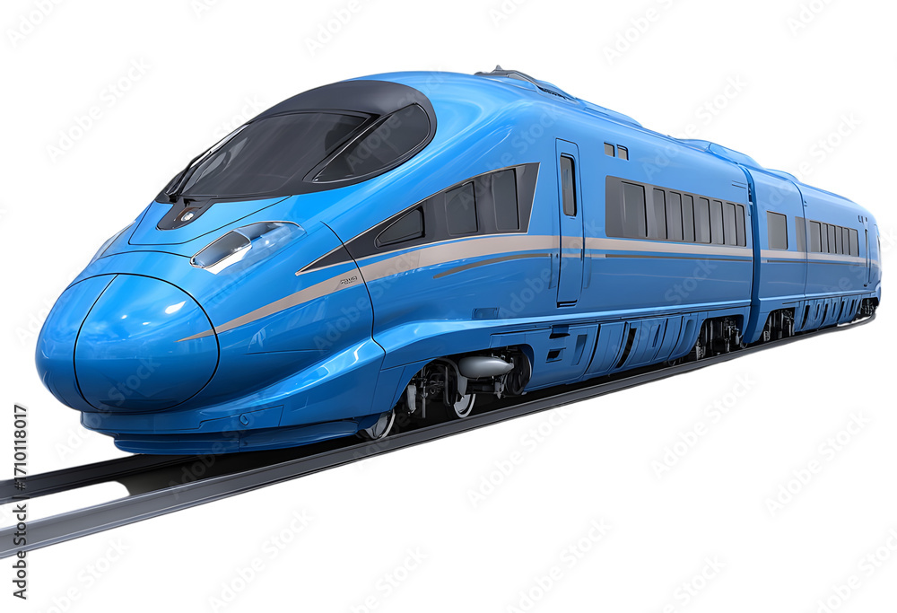 Naklejka premium Blue highspeed train on track isolated on transparent background