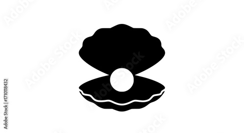 White pearl in open sea shell black white icon
