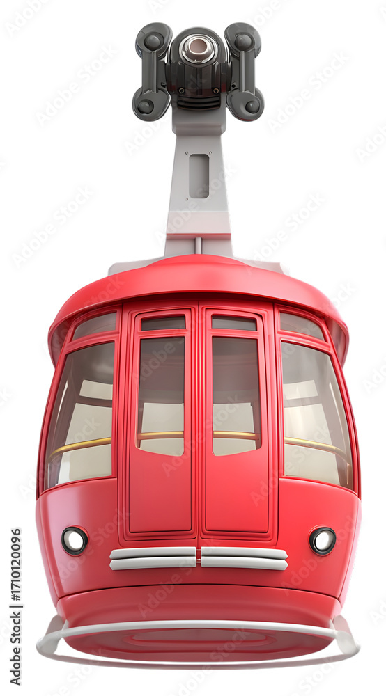 Fototapeta premium Red cable car cabin isolated on transparent background