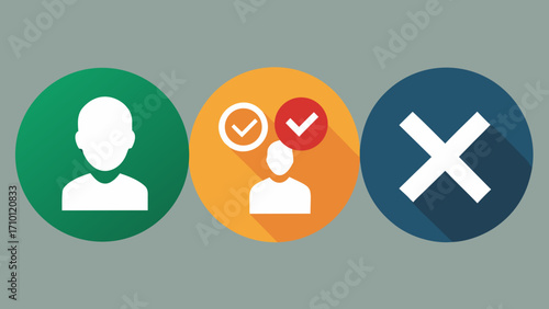 Vector art of selection process illustration showing accept, reject, and neutral options for candidate evaluation, isolated on gray background, perfect for human resources