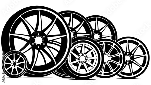 Vector art of collection of car wheel, showcasing a variety of styles and sizes, perfect for automotive and design projects