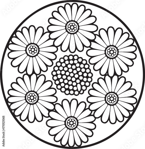 Intricate Daisy Mandala Coloring Page – Relaxing Floral Art for Adults