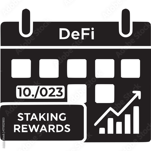 Defi staking rewards calendar with graph, isolated on white background