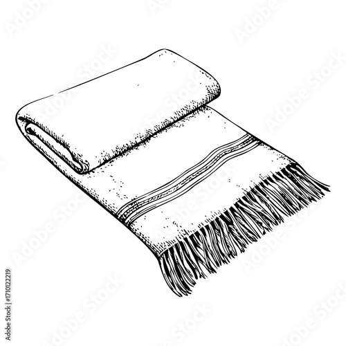 Folded wool scarf illustration in retro monochrome sketch