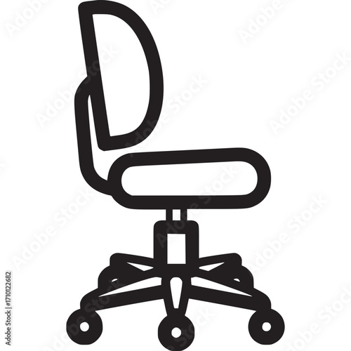 Simple line drawing of an office chair isolated on white background