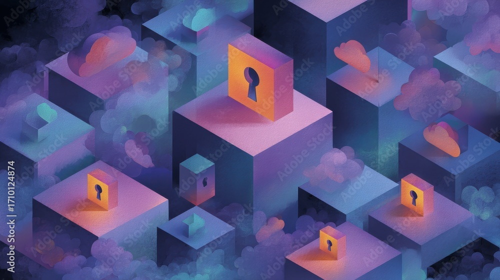 Secure password management vault digital environment flat visual concept abstract design illustrative viewpoint for enhanced security