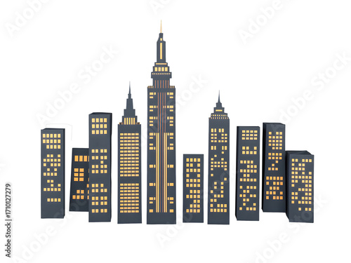 Urban skyline vector illustration featuring a modern cityscape with skyscrapers and buildings against a night sky, perfect for business and architectural design