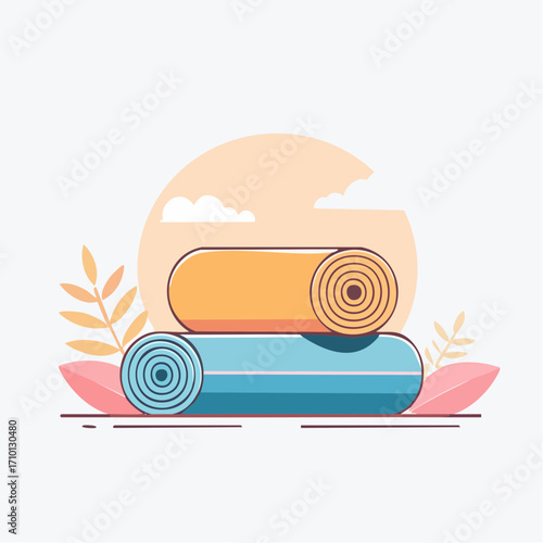 Rolled Fabric Bolts Illustration in Pastel Colors