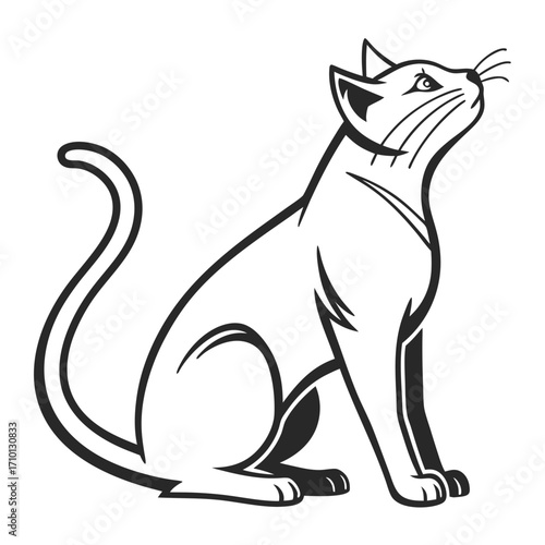 Stylized Illustration of a Curious Cat Looking Up