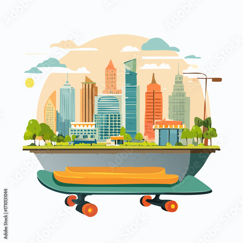 Modern Cityscape on a Skateboard