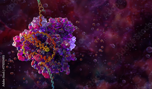 Foto CRISPR Cas9 enzyme cutting DNA double helix protein strand