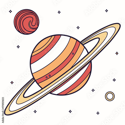 Illustrative depiction of planets with vibrant colors and astronomical elements