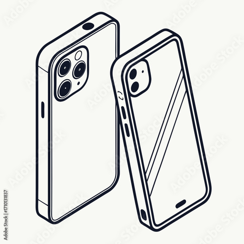 Isometric Line Art Illustration of a Smartphone Case