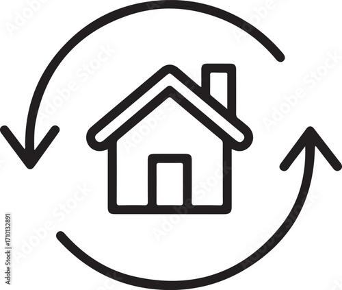 House Renovation Line Icon Vector with Arrow Isolated on White Background