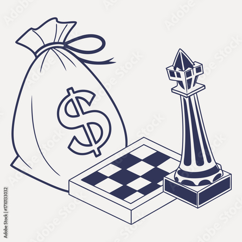 Strategic Investment Chess, Money Bag, and Board