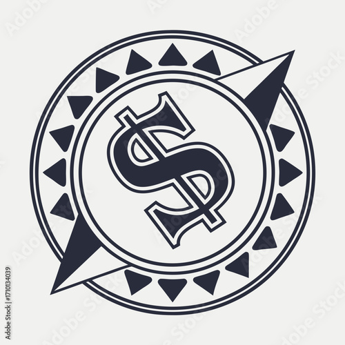 Graphic symbol illustrating financial direction and wealth management with a dollar sign in a compass