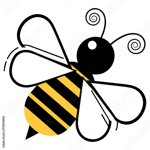 Cartoon bee illustration with black and yellow stripes.