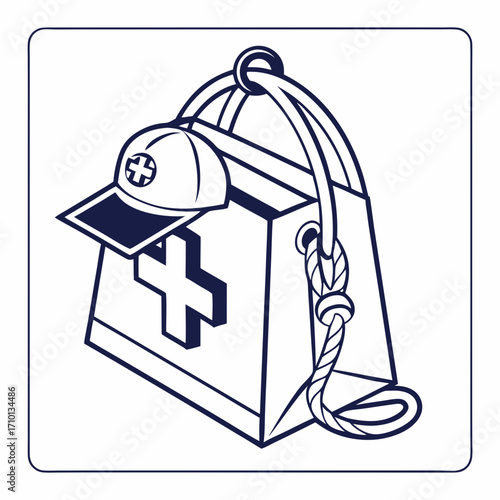 First Aid Kit Bag with Cap Outline Vector Illustration
