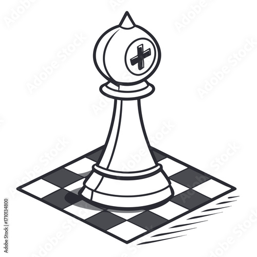 Isometric Chess Bishop Piece on Board