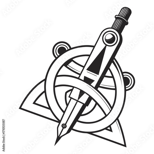 Geometric Compass Illustration with Triangle and Circle Elements