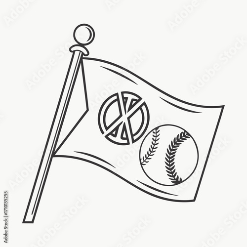 Baseball Flag Line Art Design