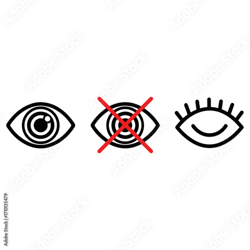 Eyesight symbols representing vision, blindness, and closed eyes.