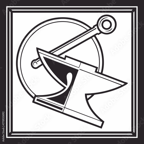 Blacksmith Anvil and Hammer Icon Illustration