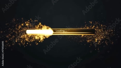 Golden loading bar with sparkling particles on a dark background, creating a sense of anticipation and progress