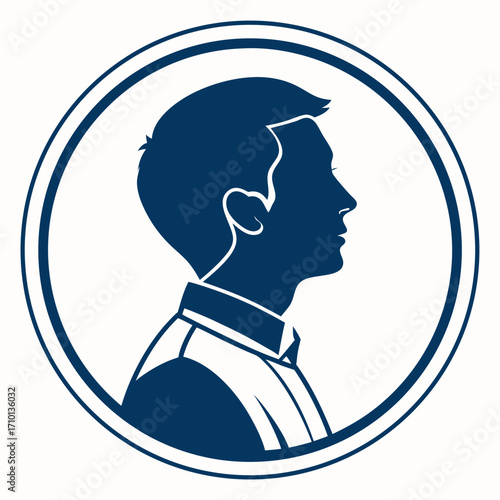Profile Silhouette of a Young Man in a Circle Emblem