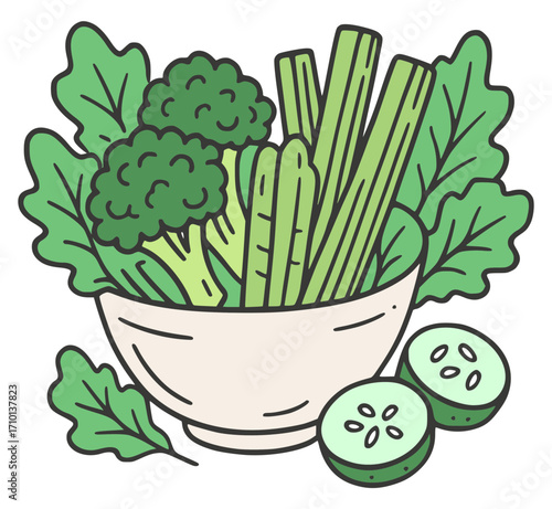 A healthy greens and celery salad. Vegetable vector illustration.
