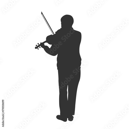 Silhouette of a male violinist in vector, flat style.