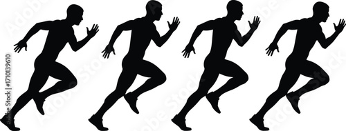 Silhouette of male runner sprinting fast, athletic running man in motion, fitness sport activity, jogging, training, healthy lifestyle concept vector.