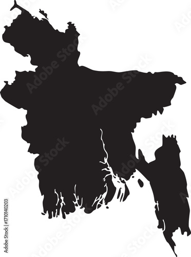 Detailed Silhouette Map of Bangladesh Vector Illustration for Geography Resources