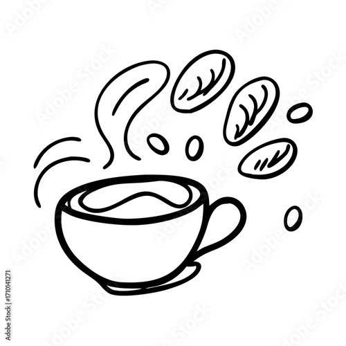 Cofee doodles vector icon.Vector cup of tea, cofee for menu cafe, bar, food, restaurant,isolated on the white background, with heart
