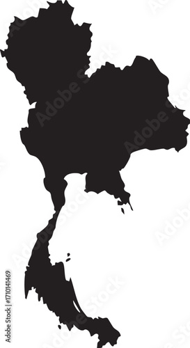 Black silhouette map of the country of Thailand isolated on a white background vector art