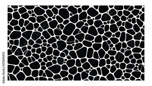 Abstract pattern of irregular black shapes with white outlines isolated on white background