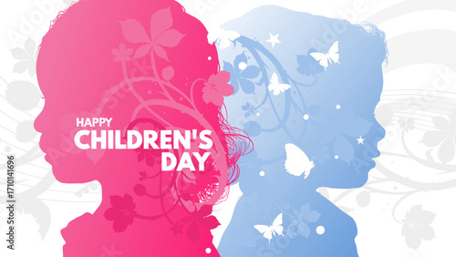 Happy children's day banner with silhouettes of kids