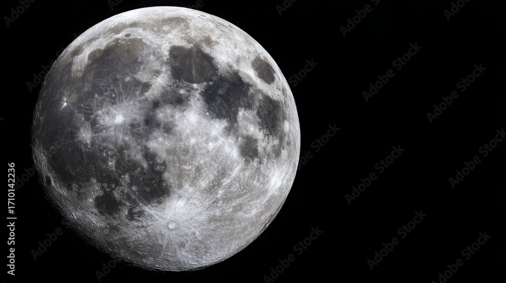 Obraz premium crater. The moon's rugged surface shines in stark detail against the vast darkness of space, a celestial marvel. STEM education sheets.