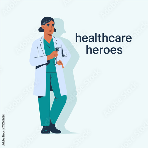 Heroic Doctor Superhero Pose Vector Illustration with Stethoscope