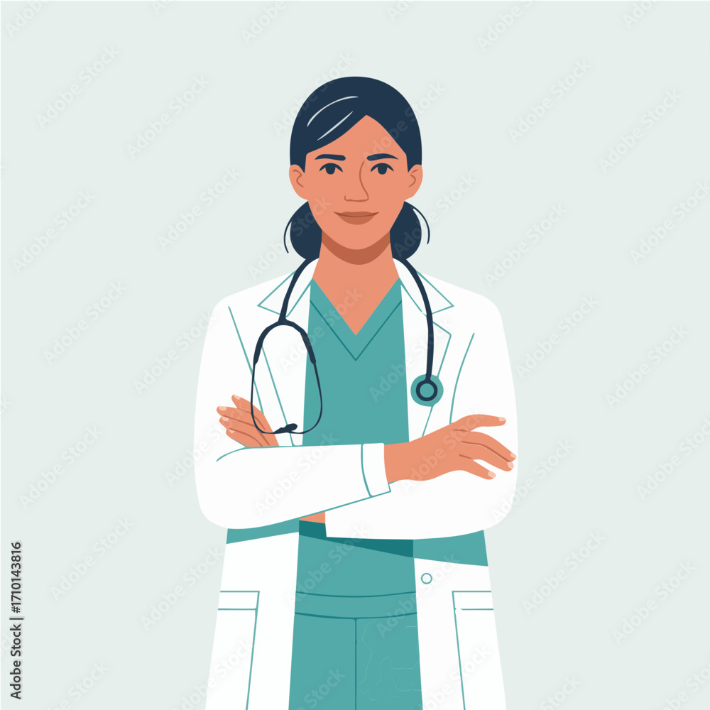 Fototapeta premium Futuristic Cyber Doctor Vector Illustration with Glowing Stethoscope