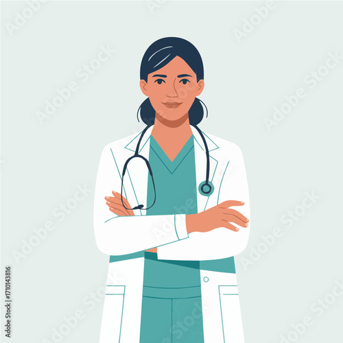 Futuristic Cyber Doctor Vector Illustration with Glowing Stethoscope