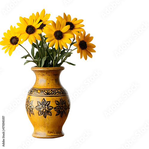 Wallpaper Mural Elegant Yellow Flowers in Vintage Vase with Intricate Details Torontodigital.ca