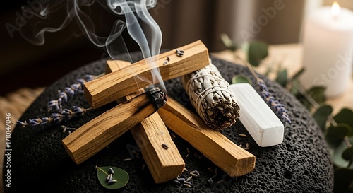 Burning Palo Santo and Sage Incense Spiritual Practice.