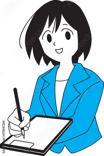 アンケートを取るスーツ姿の女性