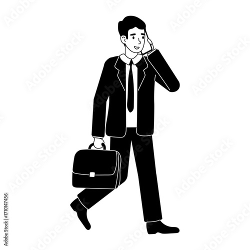 Businessman walking while talking on the phone in a professional setting during a workday