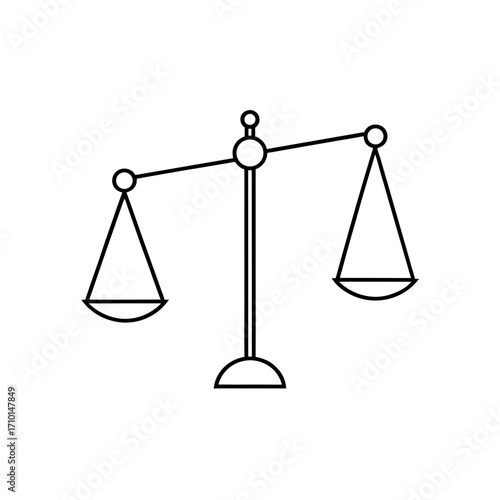 Outline drawing of unbalanced scales icon on transparent background