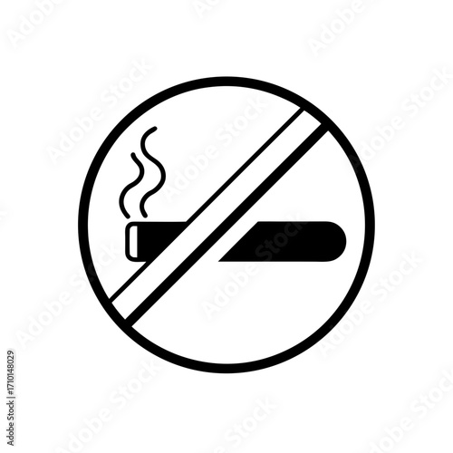 A circular no smoking sign with black lines on transparent background